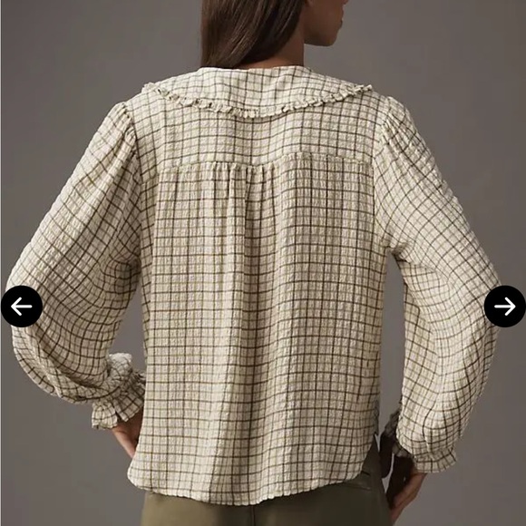 Pilcro Keira Long-Sleeve Plaid Blouse - Green, like new - Picture 4 of 10